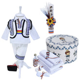 Set botez baieti, Model traditional, Culoare alb-albastru, Trusou, Costum popular si Lumanare, 14 piese, Recostore®, REC3256
